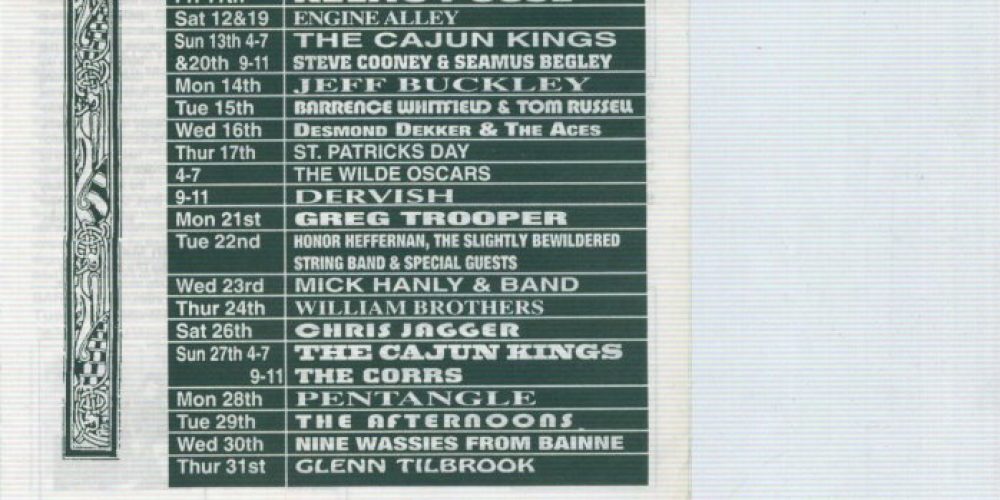 The poster from when Jeff Buckley played Whelan’s 23 years ago.