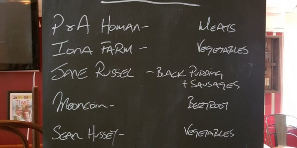 Shop Local. In praise of pubs using local suppliers for veg, meat, and produce.